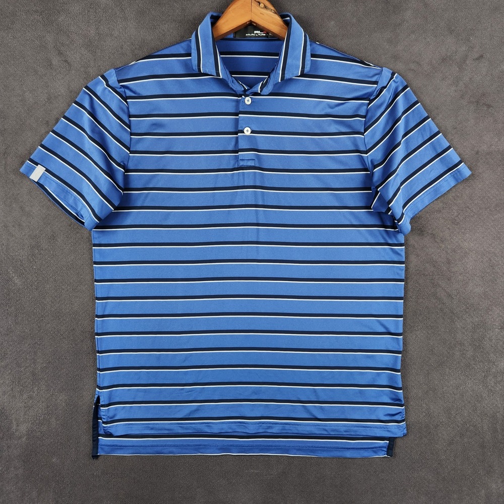 RLX Ralph Lauren Polo Shirt Mens Medium Blue Stripe Performance Golf Lightweight